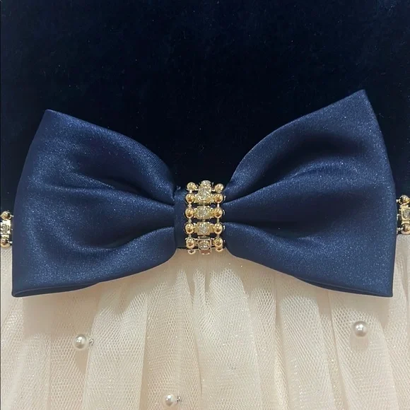 American Princess✨Elegant Navy and pink pearl Kids Dress Size:7 - Picture 4 of 7